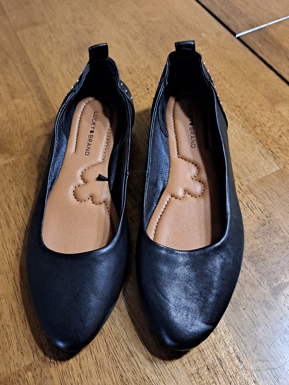 Lucky Brand Black Pointed Leather Slip-On Flats